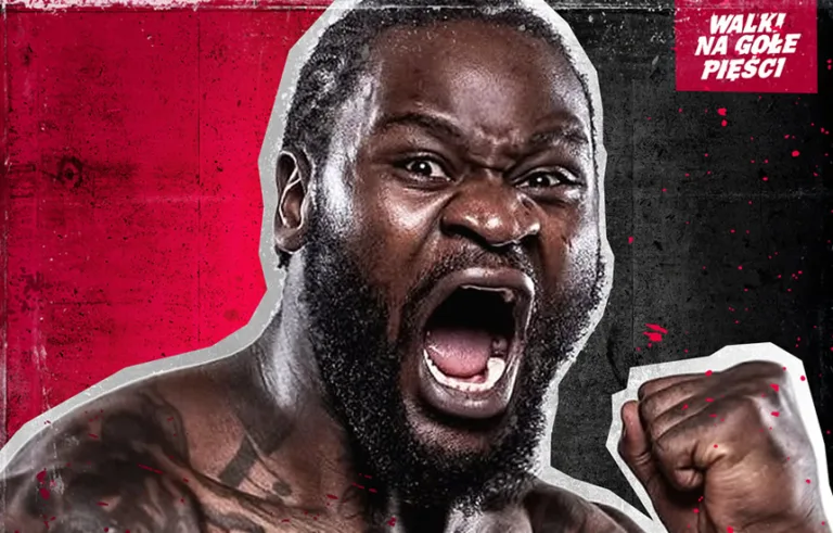 Plakat promujący GROMDA 20 z wizerunkiem HEAVYHEARTA - afrykańskiego wojownika o niemieckiej precyzji. Groźne spojrzenie, mocna sylwetka i surowy klimat zapowiadają brutalne starcie na gołe pięści.