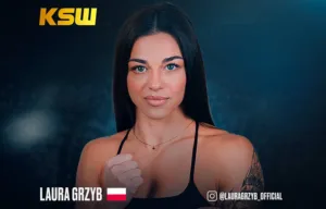 Plakat przedstawiający Laurę Grzyb z logo KSW – polska mistrzyni boksu dołącza do federacji MMA