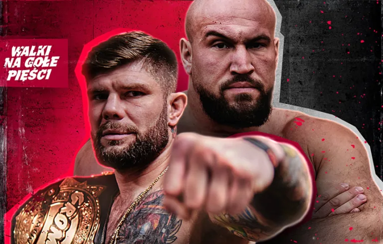 Plakat promujący galę GROMDA 20: Stara szkoła, przedstawiający twarze zawodników Jakuba Słomki i Mateusza Don Diego Kubiszyna. Intensywne spojrzenia rywali zapowiadają emocjonujące starcie na gołe pięści o mistrzowski pas. W tle dynamiczna grafika nawiązująca do brutalnej i bezkompromisowej walki.