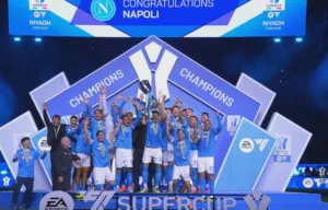 Piłkarze SSC Napoli świętują zwycięstwo 2:0 nad Bologną i triumf w Superpucharze Włoch, Napoli - Bologna, finał w Rijadzie