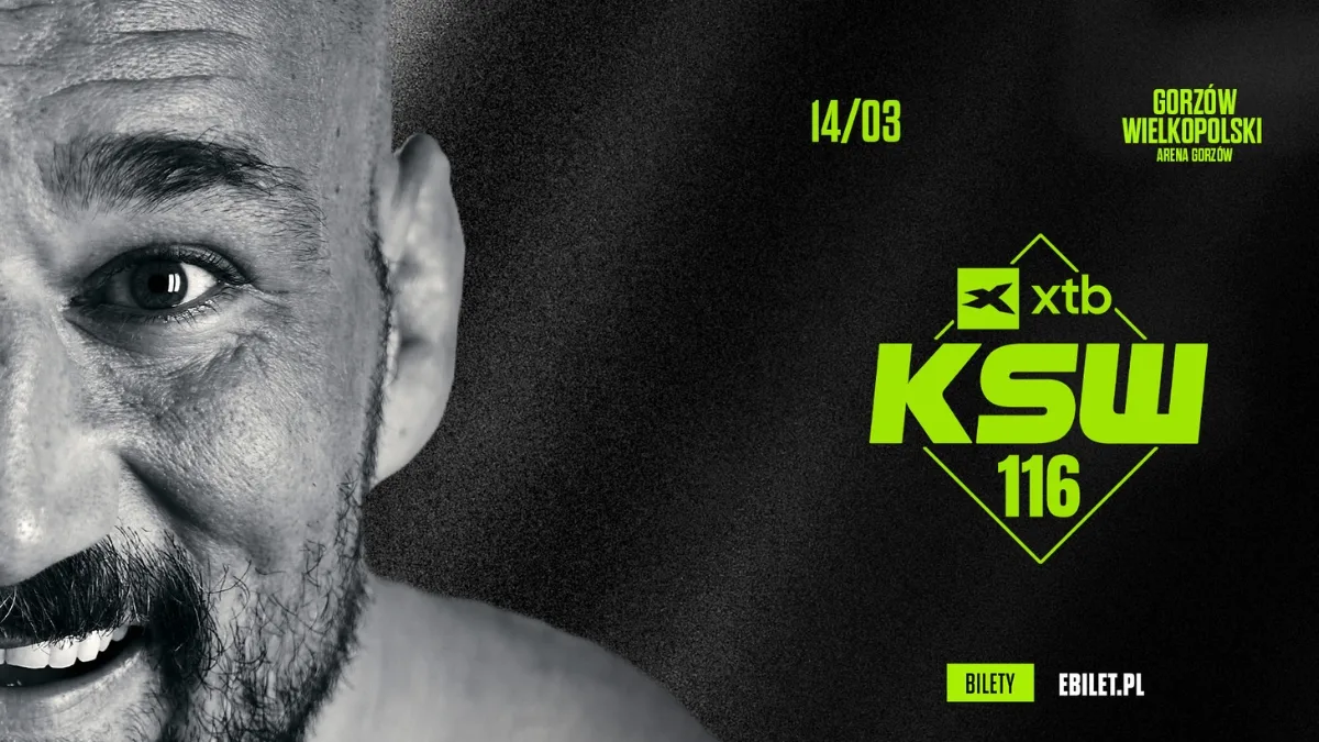 Zawodnik MMA na grafice promującej galę XTB KSW 116 w Gorzowie Wielkopolskim, zaplanowaną na 14 marca