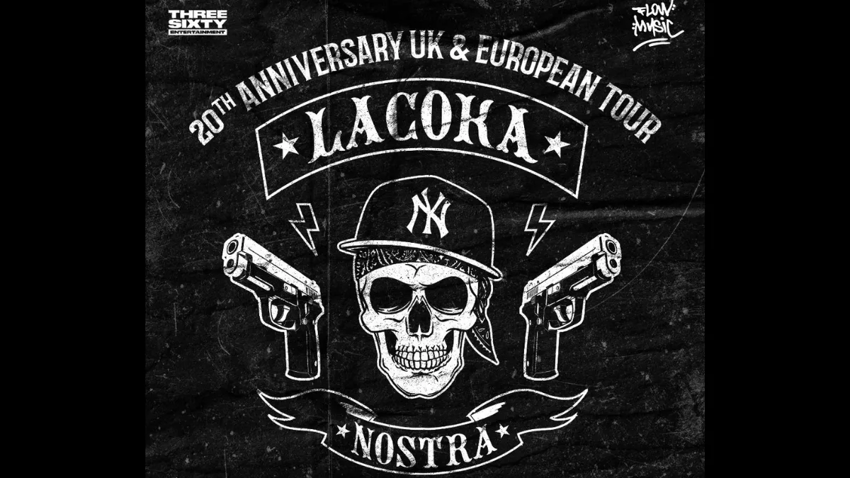 20260122_lacoka Grafika promująca trasę 20 Year Anniversary UK & European Tour zespołu La Coka Nostra przed koncertem w Warszawie