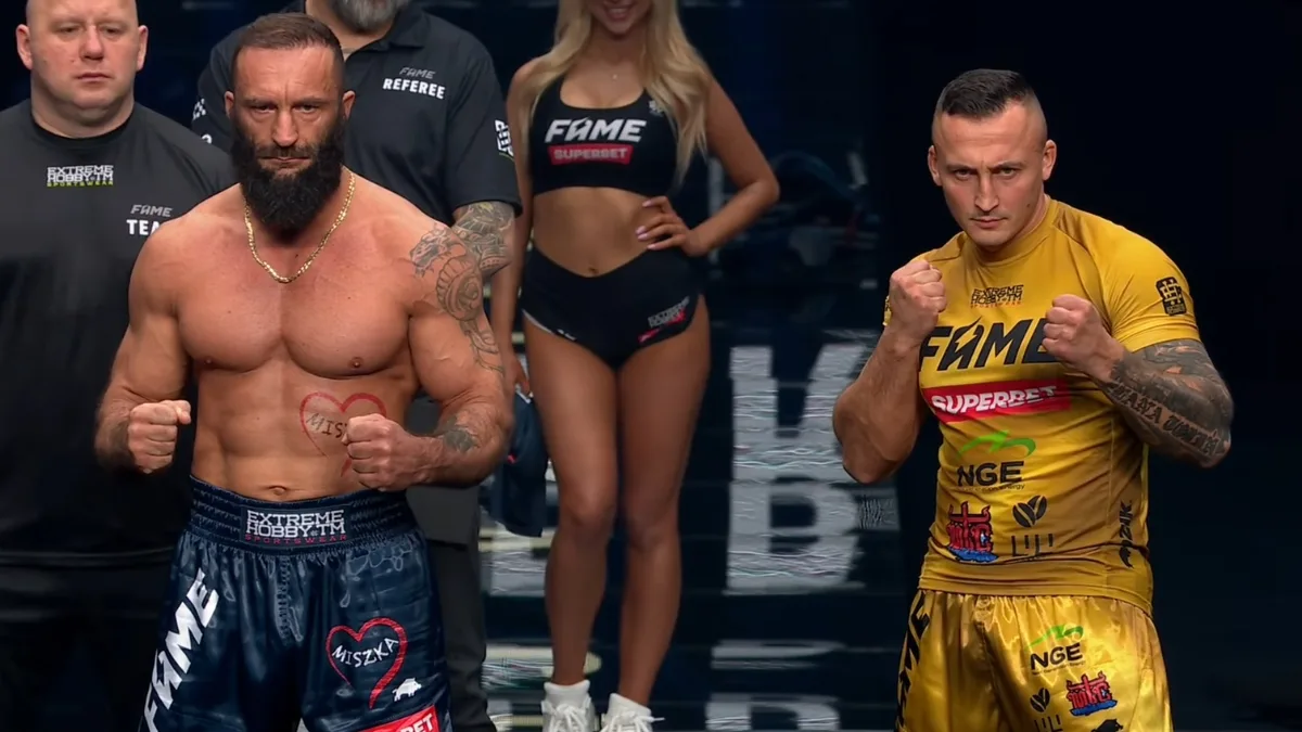 Dawid Załęcki i Bartosz Szachta podczas oficjalnego ważenia przed galą FAME MMA 29 - walka zaplanowana na kartę główną wydarzenia