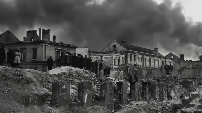 Czarno-białe archiwalne zdjęcie z getta warszawskiego