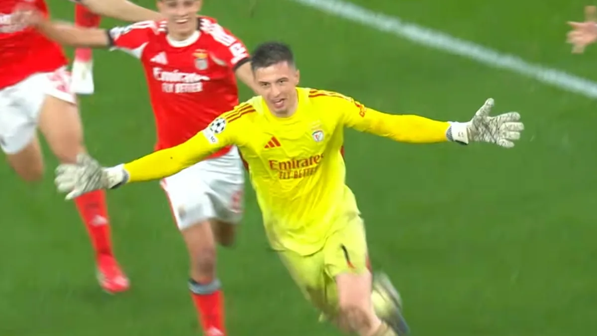 Bramkarz Benfiki Anatolij Trubin cieszy się z gola strzelonego Realowi Madryt