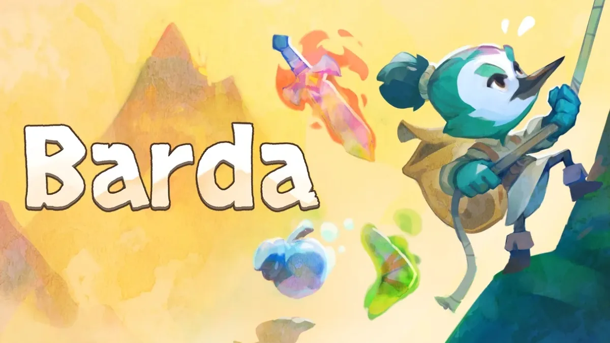 Okładka gry Barda przed premierą - bohater wspina się na górę z plecakiem.