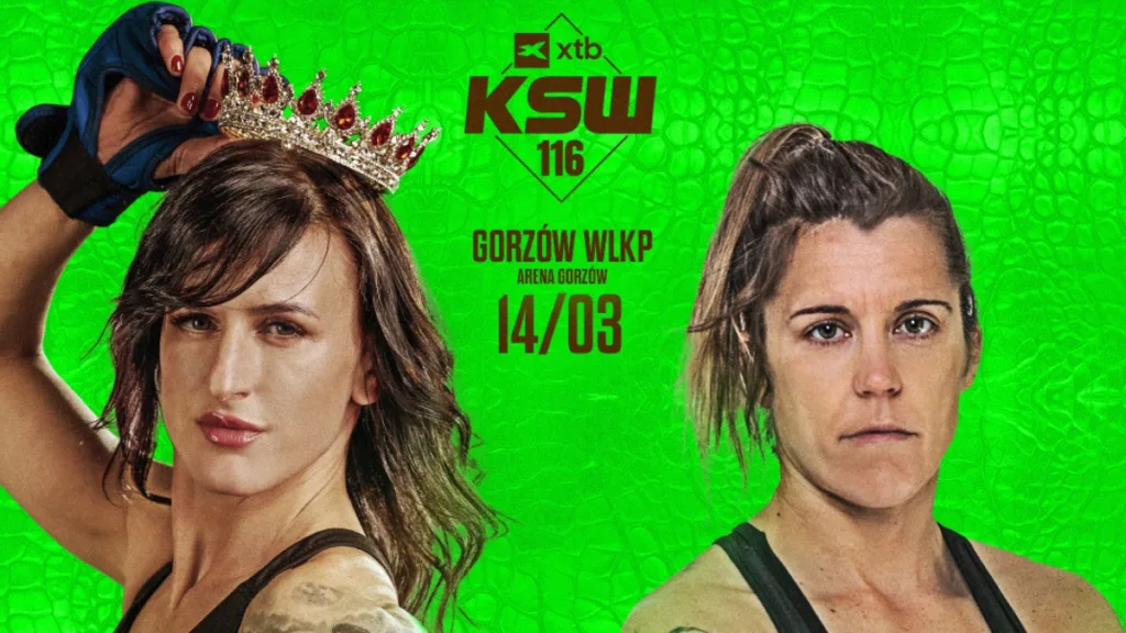 Ewelina Woźniak i Eva Dourthe na grafice zapowiadającej walkę kobiet na gali XTB KSW 116 w Gorzowie Wielkopolskim, 14 marca