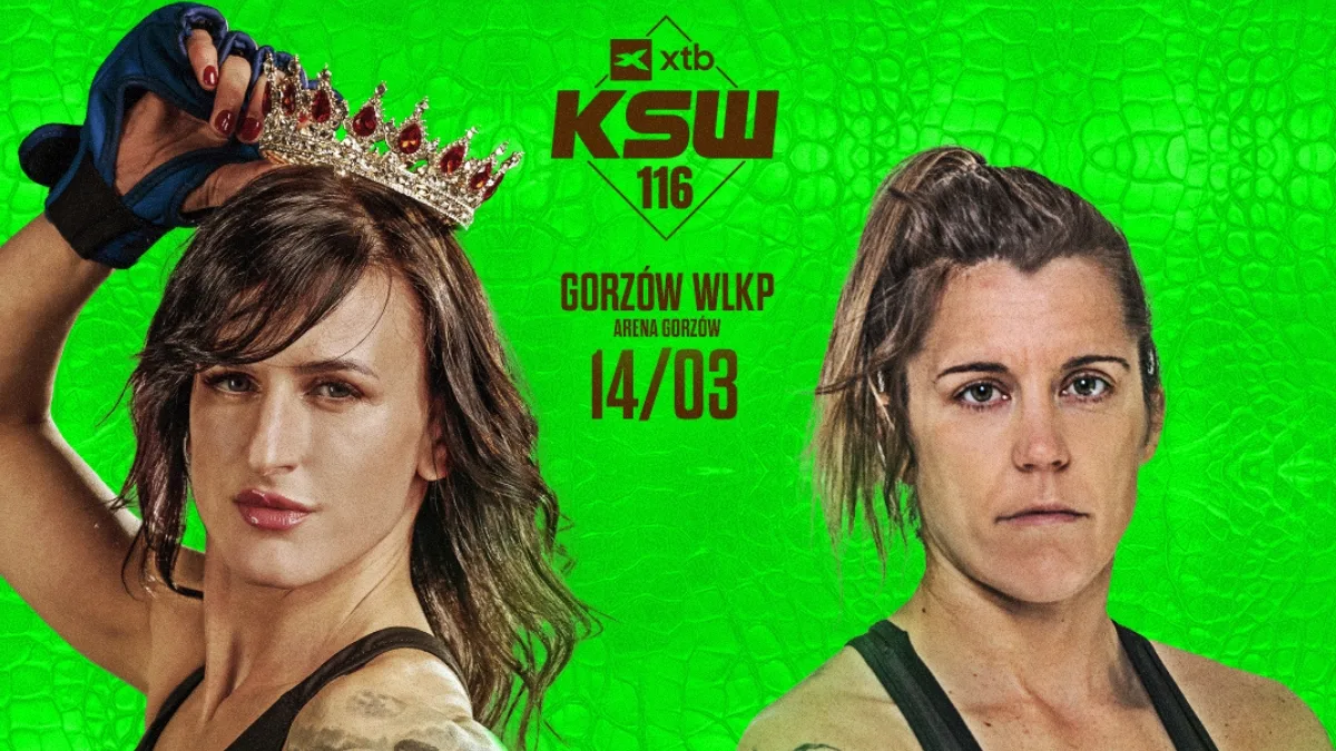 Ewelina Woźniak i Eva Dourthe na grafice zapowiadającej walkę kobiet na gali XTB KSW 116 w Gorzowie Wielkopolskim, 14 marca