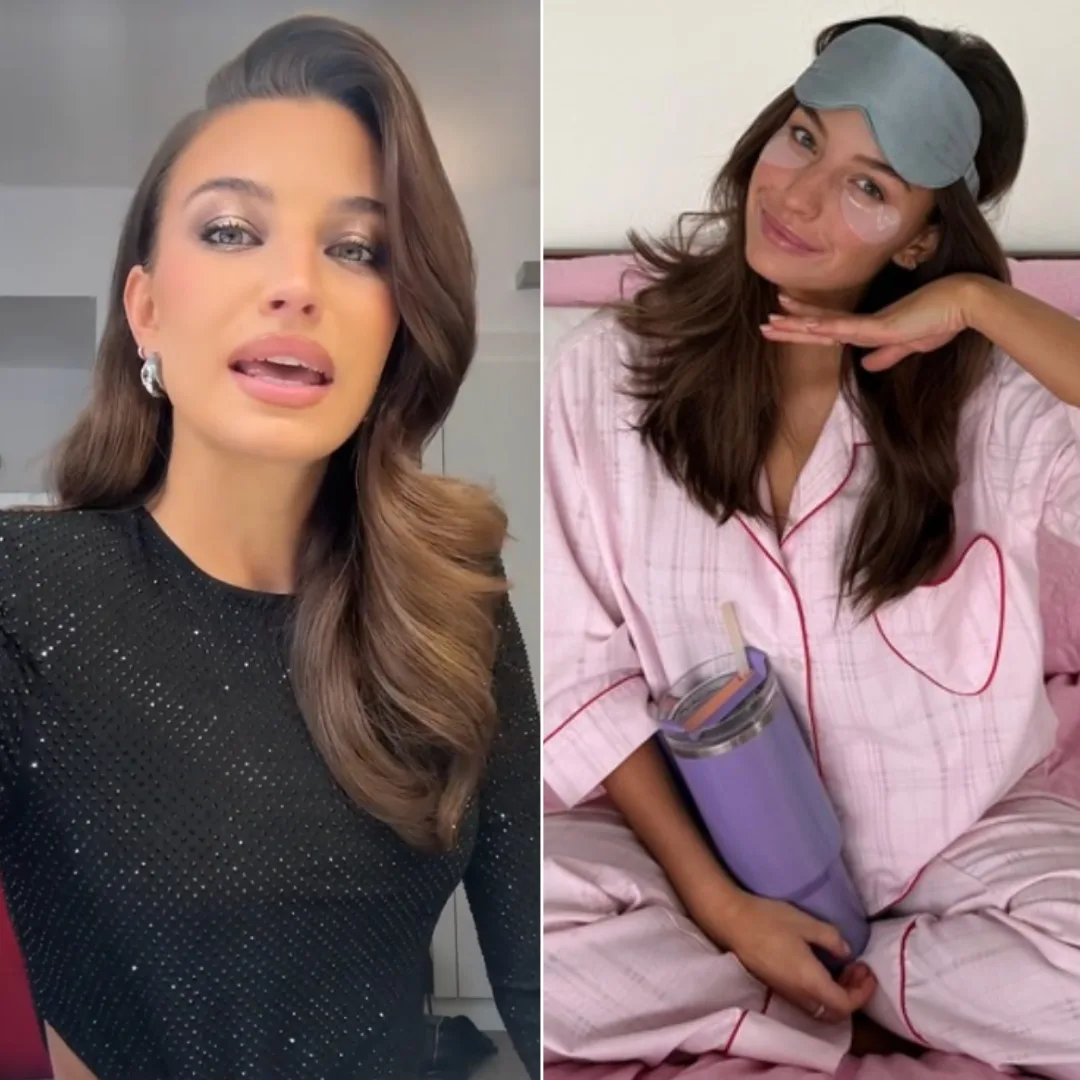 Julia Wieniawa w dwóch odsłonach promujących aukcję "Nocowanka z Wieniawą" - eleganckiej, wieczorowej oraz w swobodnej piżamie.