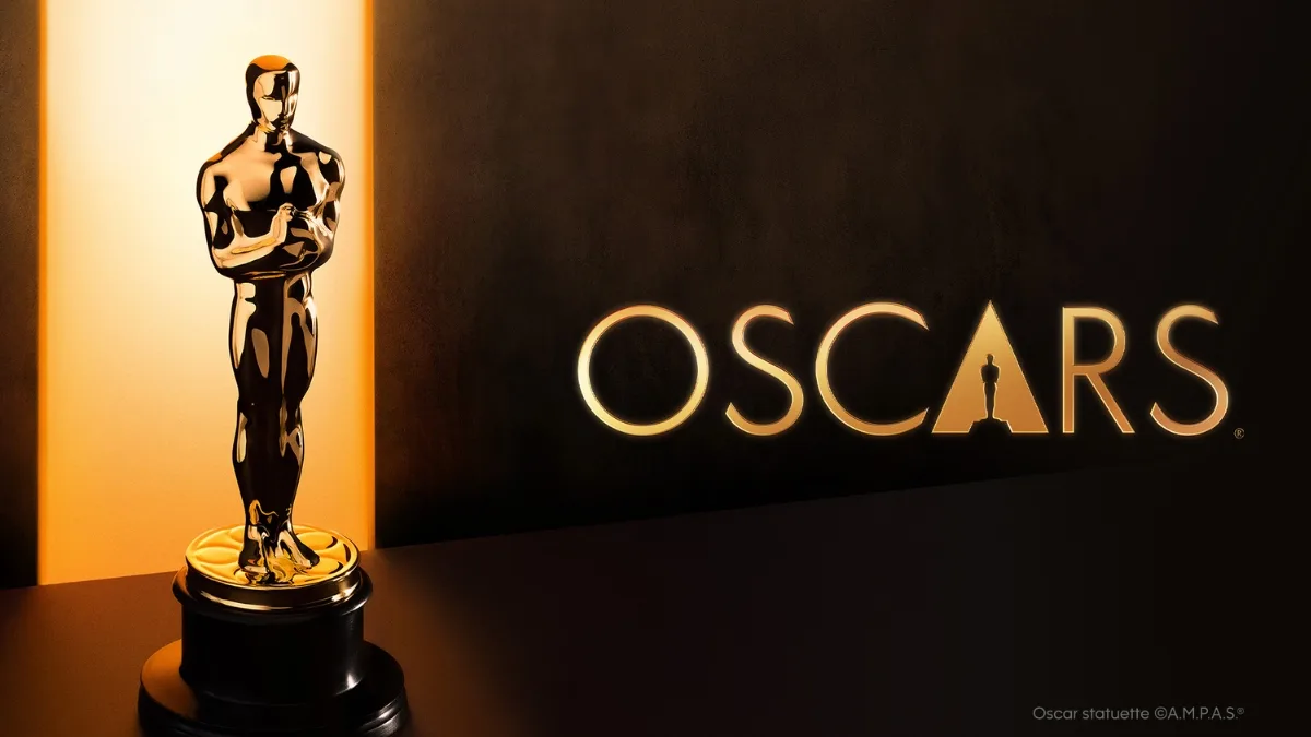 Oscary 2026 gdzie oglądać - statuetka Oscara i logo Oscarów zapowiadające transmisję gali wręczenia nagród Akademii