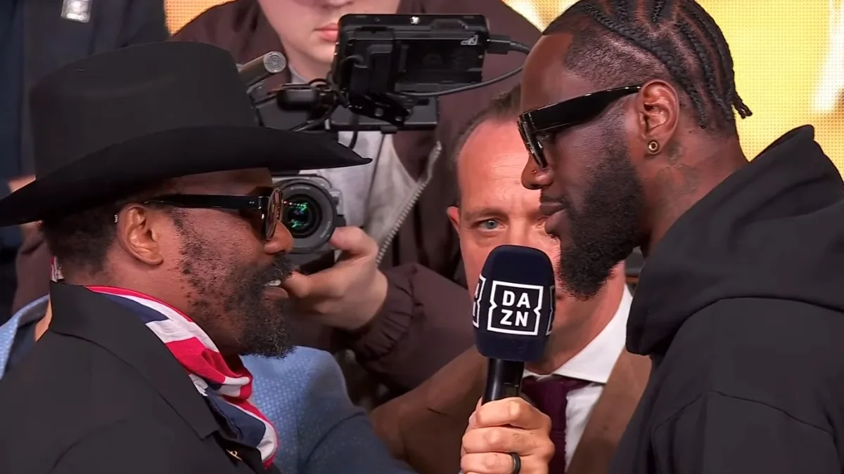 Derek Chisora i Deontay Wilder podczas face-off przed walką w Londynie, napięta atmosfera przed pojedynkiem